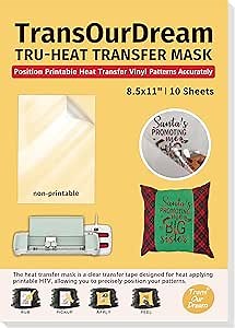TransOurDream Tru-Heat Transfer Mask for Dark Printable Heat Transfer Vinyl (10 Sheets, 8.5x11") Clear Iron on Transfer Tape for Printable HTV Vinyl