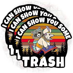 (3PCS) I Can Show You Some Trash Sticker Funny Meme Racoon Possum Sticker Magic Possum Raccoon Animal Lover Die-Cut Waterproof Vinyl Sticker for Water Bottle Phone Case Laptop Cars (2 inches)