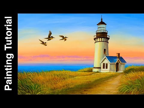 Painting a Lighthouse Seascape at Sunset (Step by Step) | How to Paint 35