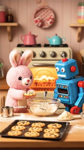 Cute Kids Kitchen Set 🍪🐰 | Bunny & Robot Baking Cookies ASMR ✨