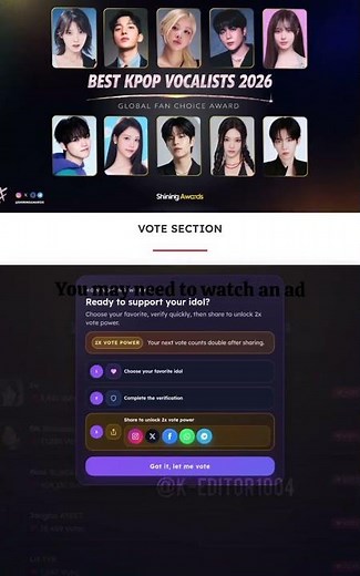 Tutorial for how to vote for shining awards kpop 2026