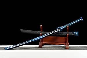 Chinese Swords Real Wolf Broadsword,Forged High Carbon Steel Blue Blade,Battle Ready,Full Tang