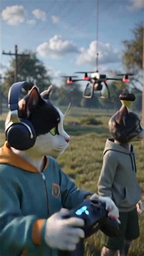 When a cat controls a drone Watch the unexpected flight #3danimation #cats #drones