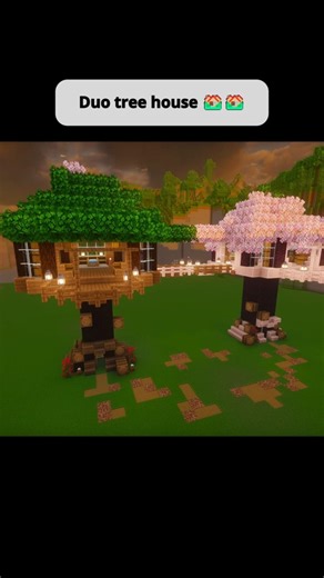 Would YOU build this? 🤯 Duo Tree House 🌸🌲 (Spruce + Cherry) #minecraft #minecraftbuilding