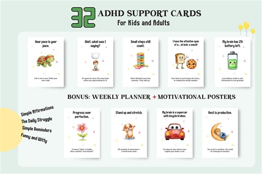 32 ADHD Support Cards for Kids and Adults | Printable & Digital Reminder Cards - Etsy Canada