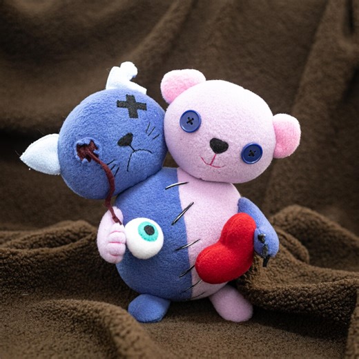 Seam of Shadows — Two-headed Bear & Cat Plush | Handmade Gothic Creepy Cute Art Toy, 12.5in High - Etsy Australia