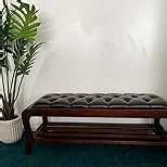Entryway Bench 49 Inch, PU Leather Upholstered Bed Bench with Solid Rubber Wood Legs, 300LBS Weight Capacity, Storage for Shoes/Toys, Easy Assembly for Hallway/Entryway/Living Room, Caramel