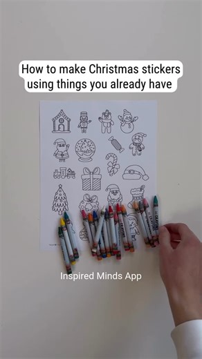 Rachel | Inspired Minds App | Kid Activities on Instagram: "Get the FREEBIE! 👇 ➡️ Explore 1100+ activity ideas on our app, Inspired Minds! You can filter through them by age, learning skill, material, and more! Comment APP for the link! Print the printable and let your child color the pictures. Cut them out and place them on parchment paper. Cover each one with packing tape, then cut them out again, leaving a small edge around the picture. When you’re ready to use them, peel the DIY stickers of