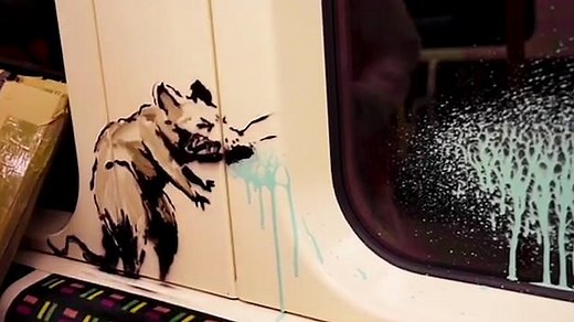 Banksy filmed creating 'sneezing rats' artwork on the Tube