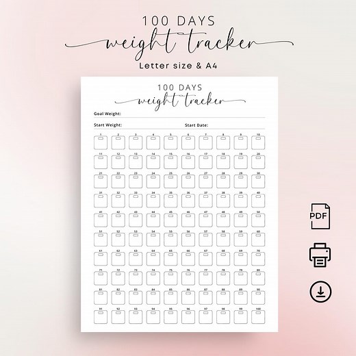 100 Days Weight Tracker Printable Weight Loss Tracker PDF Weight Loss Planner Diet Journal Weight Goal Weight Record Elegant A4 Letter Size - Etsy