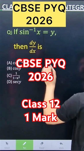 Q) If sin^(−1) 𝑥=𝑦,then 𝑑𝑦/𝑑𝑥 is #maths #continuityanddifferentiabilityclass12 #class12 #cbse