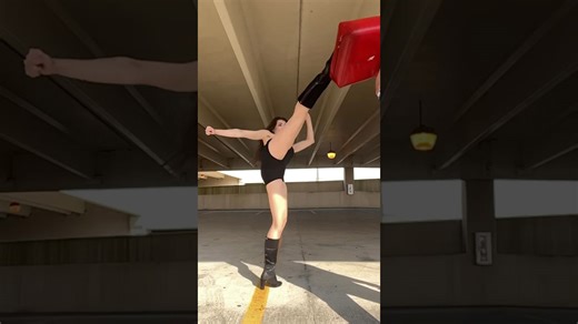 Model performs kickin’ it martial arts demonstration with flair