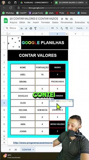 Como contar valores e contar celulas vazias no Google Planilhas?