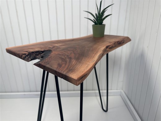 Live Edge Walnut Side Table | Rustic Modern Accent Table | Handmade Wood Furniture - Etsy