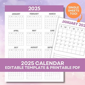 2025 Calendar Printable and Editable, 2025 Editable Calendar, Letter Calendar, Wedding Calendar, Printable Simple Calendar, 8.5x11 Calendar - Etsy