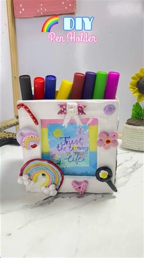 DIY Cute Pen holder | mouldit clay #diy #aesthetic #pinterest #viral #shorts #craft #cardboardcraft