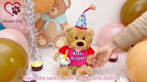 Dancing Singing Happy Birthday Interactive Teddy Bear Stuffed Animal W/Cupcake,Singing Stuffed Animals Musical Animated Plush Toy W/Glow Candle, Teddy Bear Birthday Gift for Kids Adults,12"