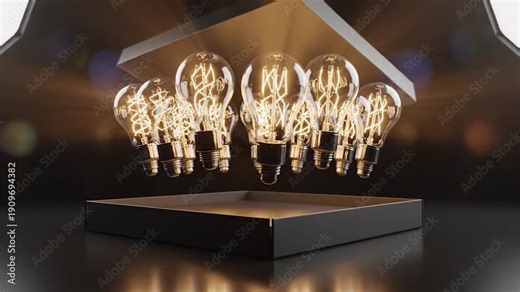 A mysterious black box opens to reveal a cluster of glowing vintage light bulbs