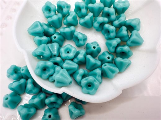 Vintage Czech Glass Bell Flower Spacer Beads - Turquoise Green 14pcs - Etsy