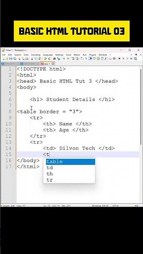 HTML Table in 60 Seconds — HTML Tutorial 3 (Without Voice) — Beginner Friendly!