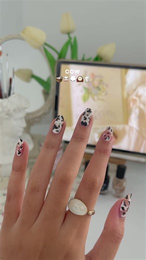 Cow pattern🐮🖤 #nailart #nailpolish #cowpattern #cownailart #nailartist #kutek #nailarttutorial #nailartlover
