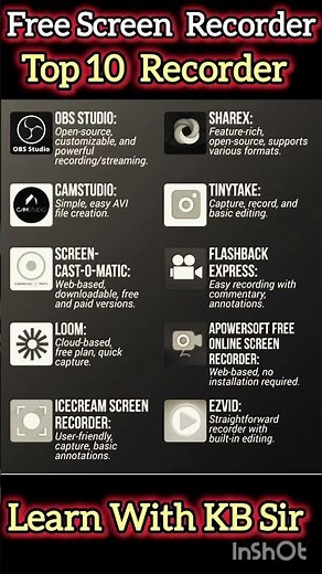 Top 10 Screen Recorder🎯🙆‍♀️😇 #computer #screenrecorder