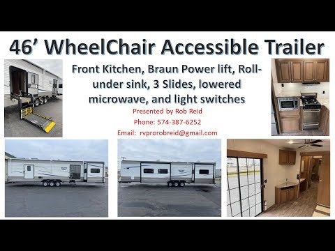 46 HCP wheelchair accessible front kitchen travel trailer with a king bed slide