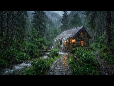 Heavy Rain on Tin Roof Cabin 🌧️ Forest Rain & Stream Sounds for Deep Sleep