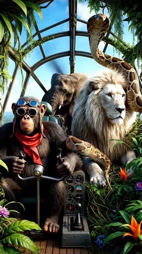 Monkey Lion Snake and elephant flying an aeroplane together #cartoon #animation