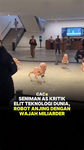 Seniman Amerika Serikat (AS) Mike Winkelmann atau yang dikenal sebagai Beeple menghadirkan instalasi “Regular Animals” di Berlin dengan menampilkan robot anjing berwajah tokoh-tokoh dunia. Di antara tokoh-tokoh itu, ada wajah tiga tokoh teknologi dan bisnis global yaitu pemilik Tesla, SpaceX, X, dan xAI, Elon Musk, lalu pendiri Amazon, Jeff Bezos, serta pendiri Facebook dan Chairman Meta, Mark Zuckerberg. Karya ini dipamerkan di Neue Nationalgalerie dalam rangka Gallery Weekend Berlin. Robot-rob