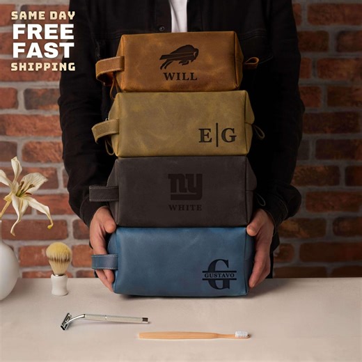 Personalized Full Grain Leather Dopp Kit