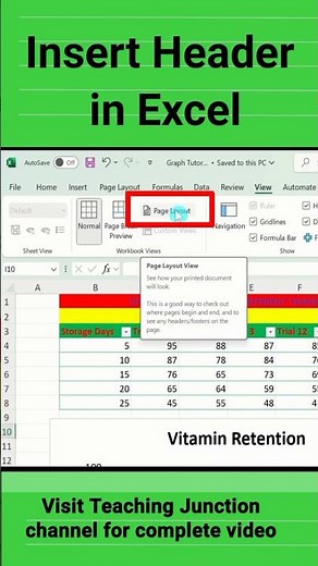 How to Add Header in Excel #teachingjunction #excel #shorts #header