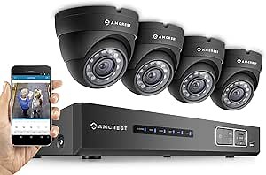 Amcrest Full-HD 1080P 4CH Video Security System - Four 1920TVL 2.1-Megapixel Weatherproof IP67 Dome Cameras, 65ft IR LED Night Vision, 2TB HDD, HD Over Analog/BNC, Smartphone View (Black)