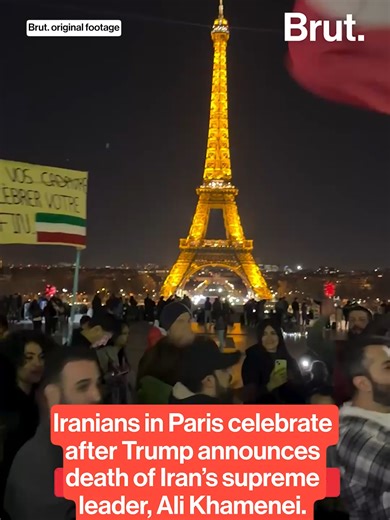 Iranians gathered in Paris to celebrate following President Donald Trump’s announcement of the death of Iran’s supreme leader. Reporting and footage from Trocadéro and Place de la République by @remybuisine for Brut. #paris #iran #iranstrikes