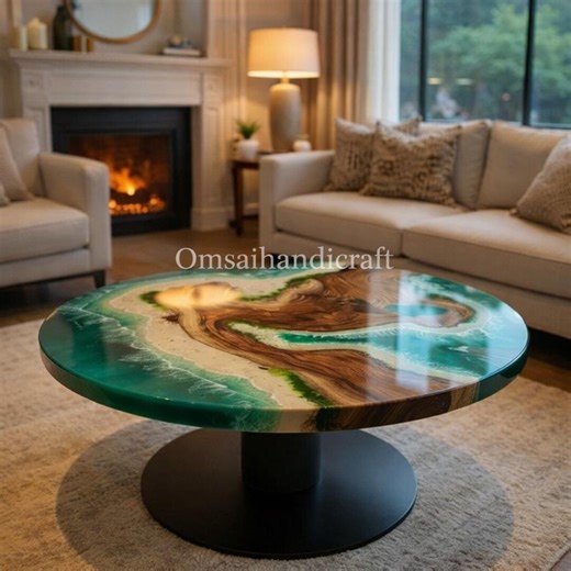 Ocean Epoxy Resin Coffee Table – Live Edge Wood Beach Wave Design Center Table - Etsy