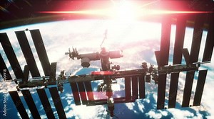 International Space Station ISS floating in orbit above planet earth