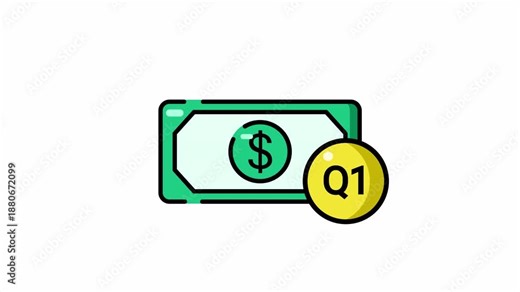 Dollar bill icon with Q1 notification. Perfect for financial reports, presentations, business websites, apps, and marketing materials needing quarterly data visuals.