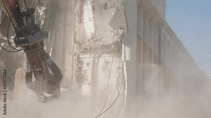 demolition of the building, demolition work, excavator at work