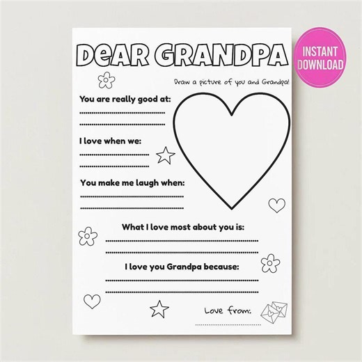 Kids Gift Grandpa - Grandparents Day – Craft Activity - Grandfather Keepsake – Fill the Blank – Printable Worksheets - Etsy