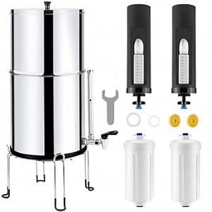 2.25 Gallon Gravity-fed Water Filter System by Fetechmate, 304 Stainless Steel Ultra-Filtration Gravity Water Filter System Bundle with Water Filter, Metal Water View Spigot and Detachable Stand