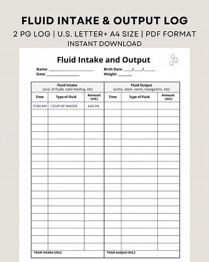 Printable Fluid Intake and Output Log, Intake and Output Record, Fluid Balance Chart, Measurement Chart, Health Tracker, Instant Download - Etsy