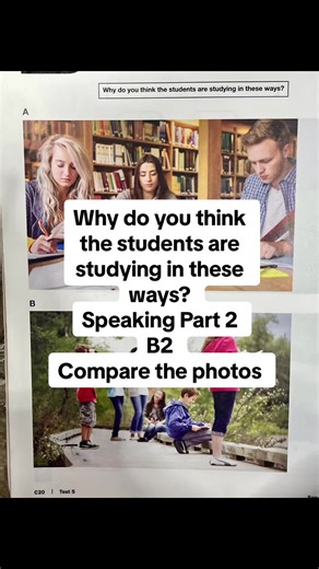 Speaking Part 2 Cambridge B2 Compare photos and answer the question. Use modals: might have decided to, the could be studying …##englishteacher #cambridgeenglish #speakingtips #LearnOnTikTok