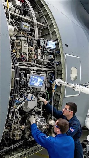 Behind-the-scenes of crucial airplane repair! #shorts #airplanelife #mechanic #fyp #youtubeshorts