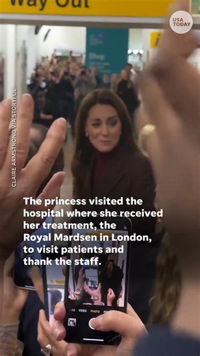 57K views · 727 reactions | Princess Kate revealed she is in remission after her cancer diagnosis. She paid a visit to the hospital where she received her treatment to meet patients and thank the staff. | USA TODAY | Facebook