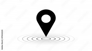 Looping animation GPS location pointer animated on white background. Location tracker pin pointer with radio waves. Target place, fix place, location pointer icon.