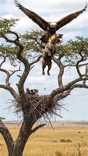 Hawks 🦅 attack a hyena to protect her baby | 매들이 🦅 아기 하이에나를 보호하기 위해 하이에나를 공격합니다 | #wildlife #hawk
