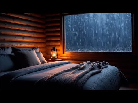 Cozy Log Cabin Rain at Night | Forest Rain for Deep Sleep (8 Hours, No Thunder)