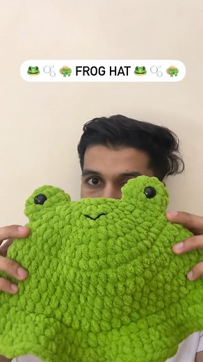 Kunal on Instagram: "Just turned this cute lil crochet froggie plushie into a super cute froggie hat  #crochetbykunal #crochetfrog #crochethat #crochetersofinstagram #boywhocrochets #hats #fashion"