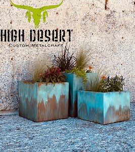 Turquoise Outdoor Planter - Modern Metal Planter - Large With Drainage - Patio/deck Decor - Garden Box Set - Outdoor Living - Copper Patina - Etsy UK