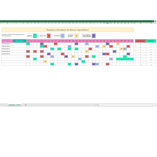 Employee Attendance & Absence Tracker Excel Google Sheetsmonthly Staff Work Schedule HR Spreadsheet Vacation, Sick Leave, Leave Management - Etsy Canada